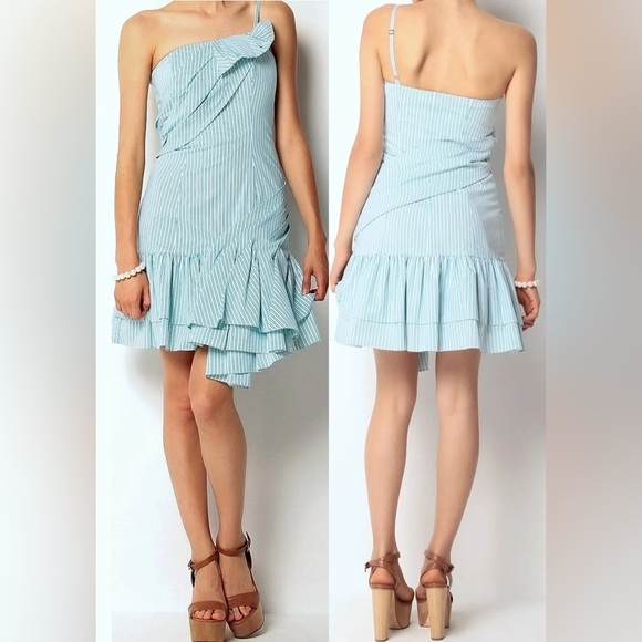 Betsy Johnson Y2K One Shoulder Ruffle Stripe Mini Dress - Picture 16 of 16